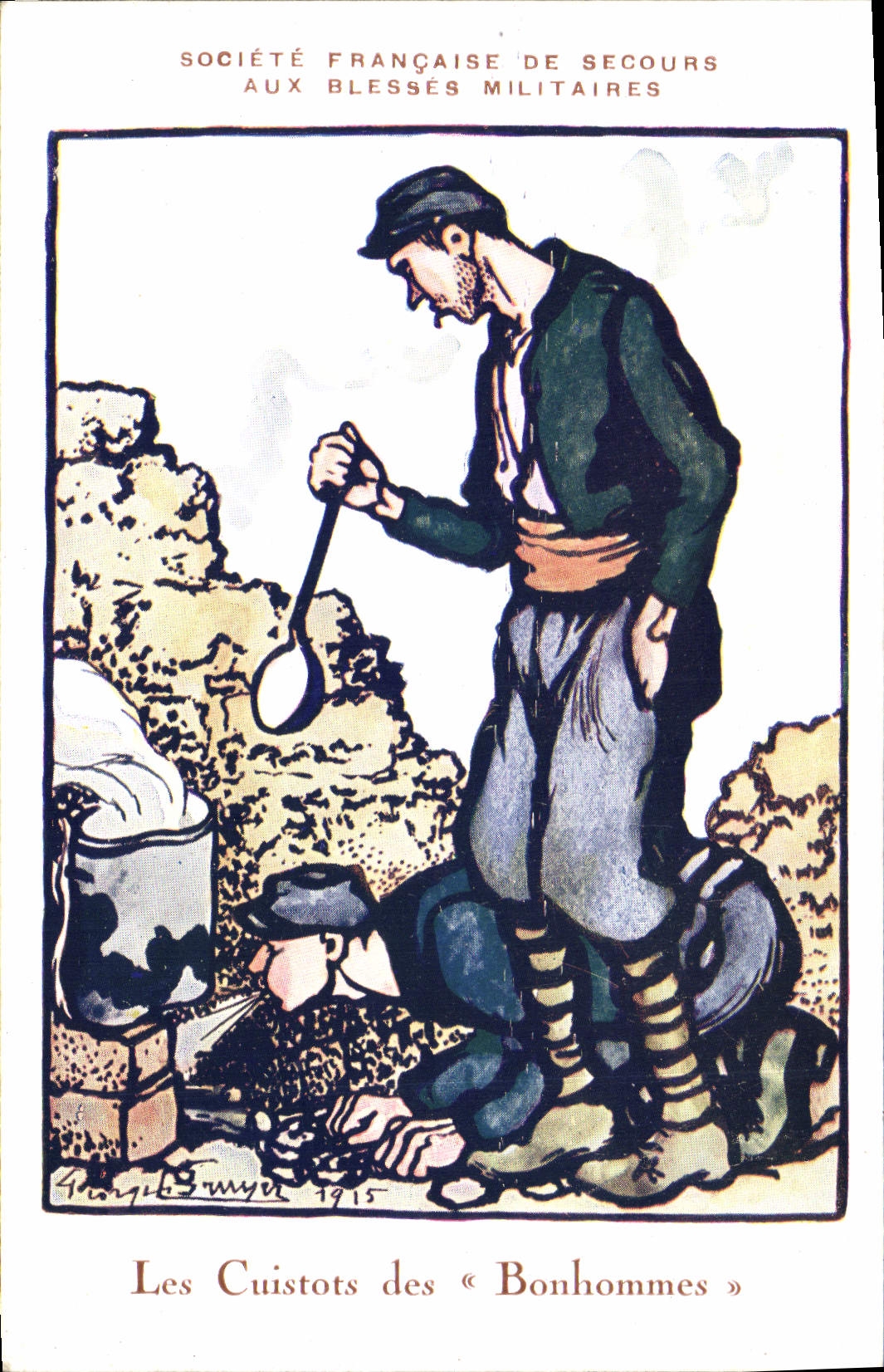 Postal Fantasia Ilustrador Militaria los cocineros de los bonhommes
