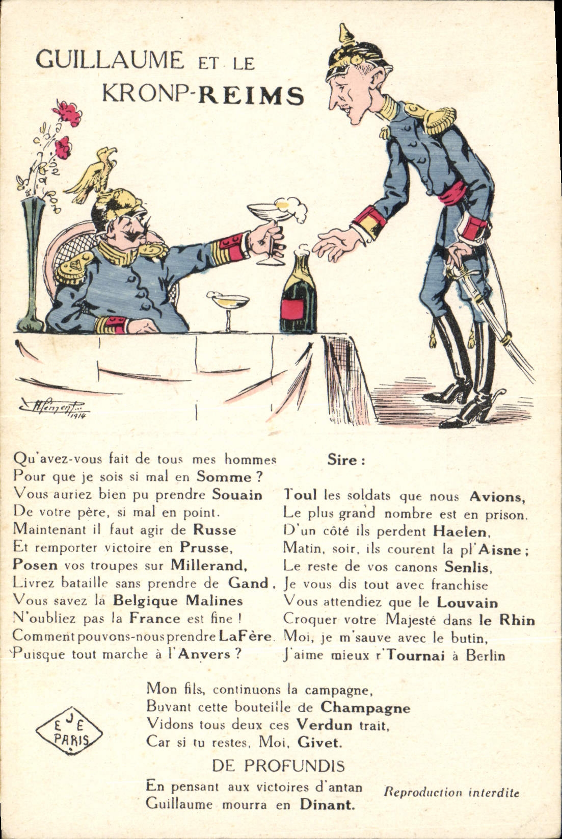 CPA Fantaisie Illustrateur Militaria Guillaume et le Kronp Reims