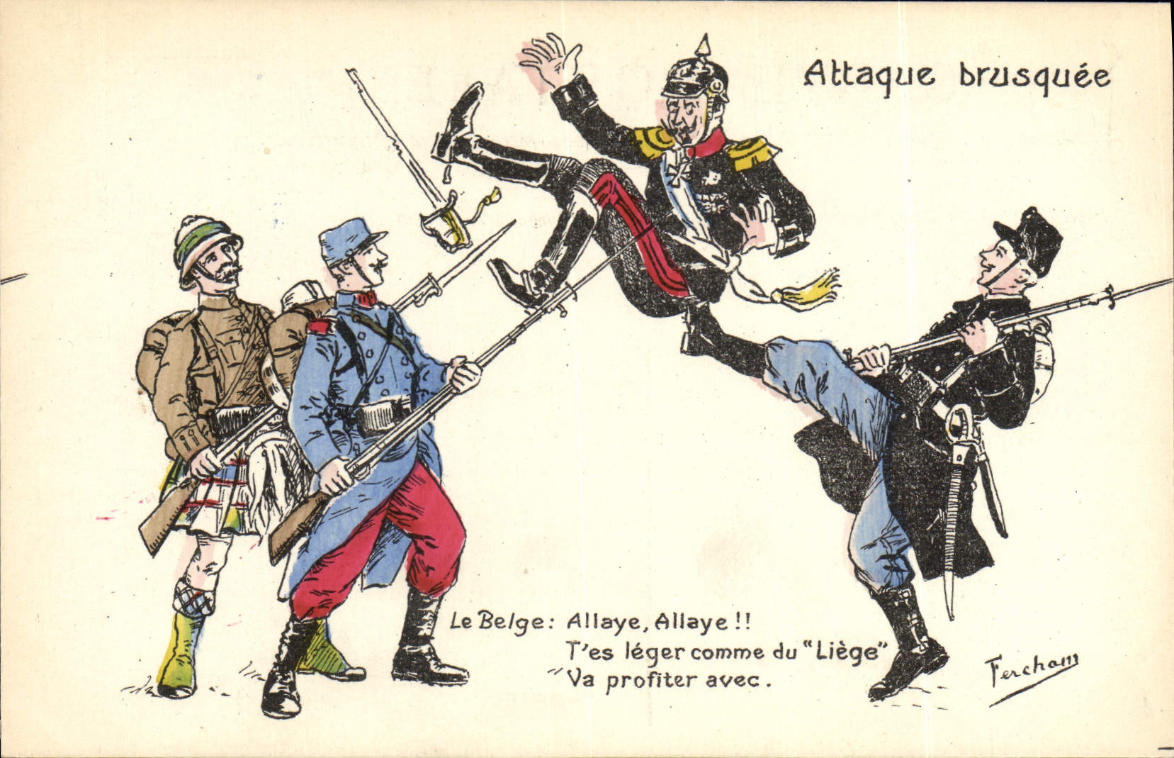 Postal Fantasia Ilustrador Militaria Ataque por sorpresa