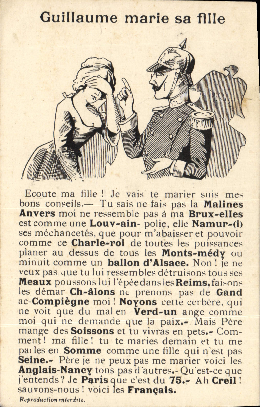 Postal Fantasia Ilustrador Militaria Guillaume casa a su hija