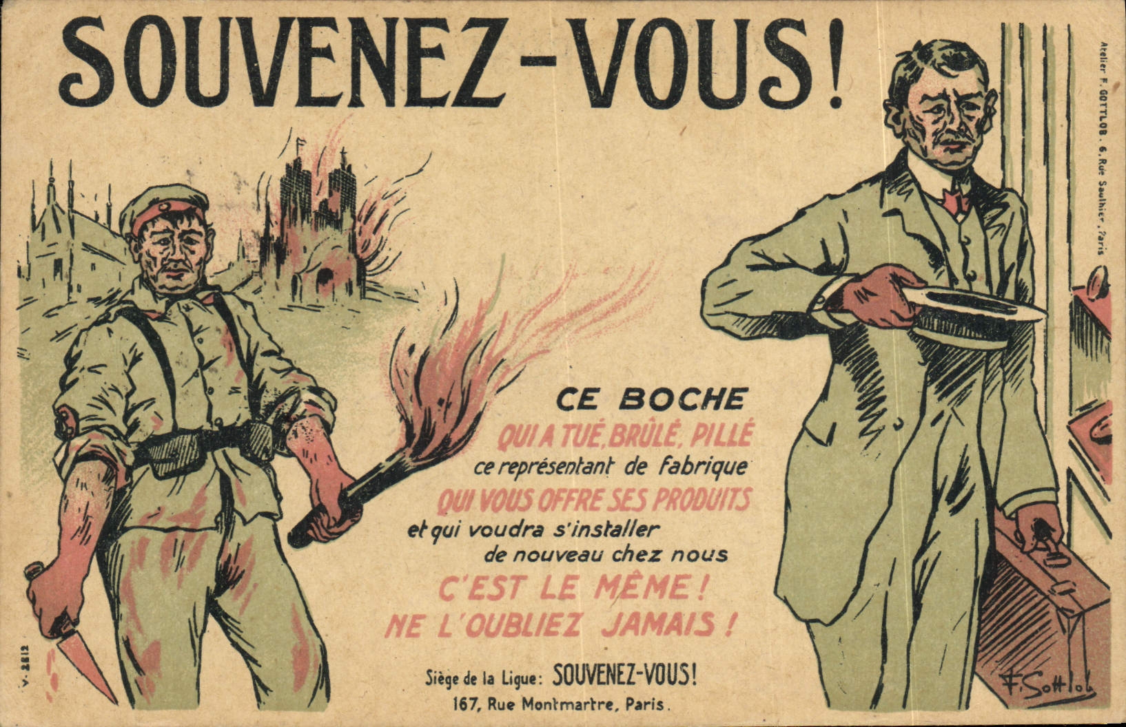 Postal Fantasia Ilustrador Militaria se acuerdan Boche