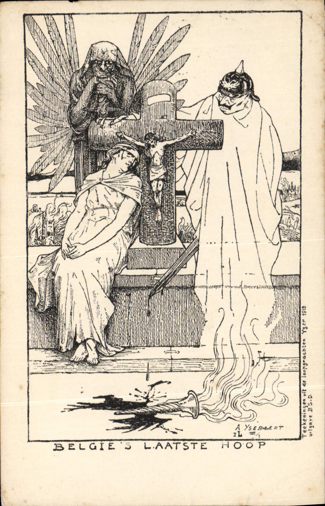 CPA Fantaisie Illustrateur Militaria Belgie's laatste Hoop Christ