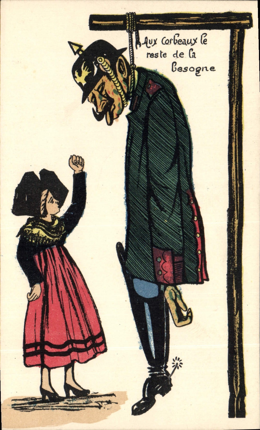 Postal Fantasia Ilustrador Militaria a los cuervos el resto del trabajo Alsacia