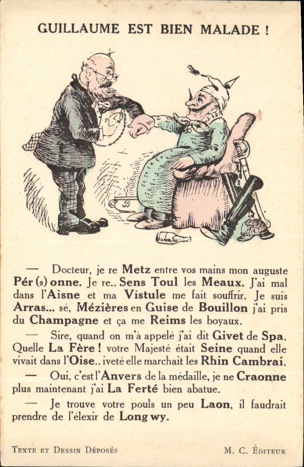 CPA Fantaisie Illustrateur Militaria Guillaume est bien malade ! 