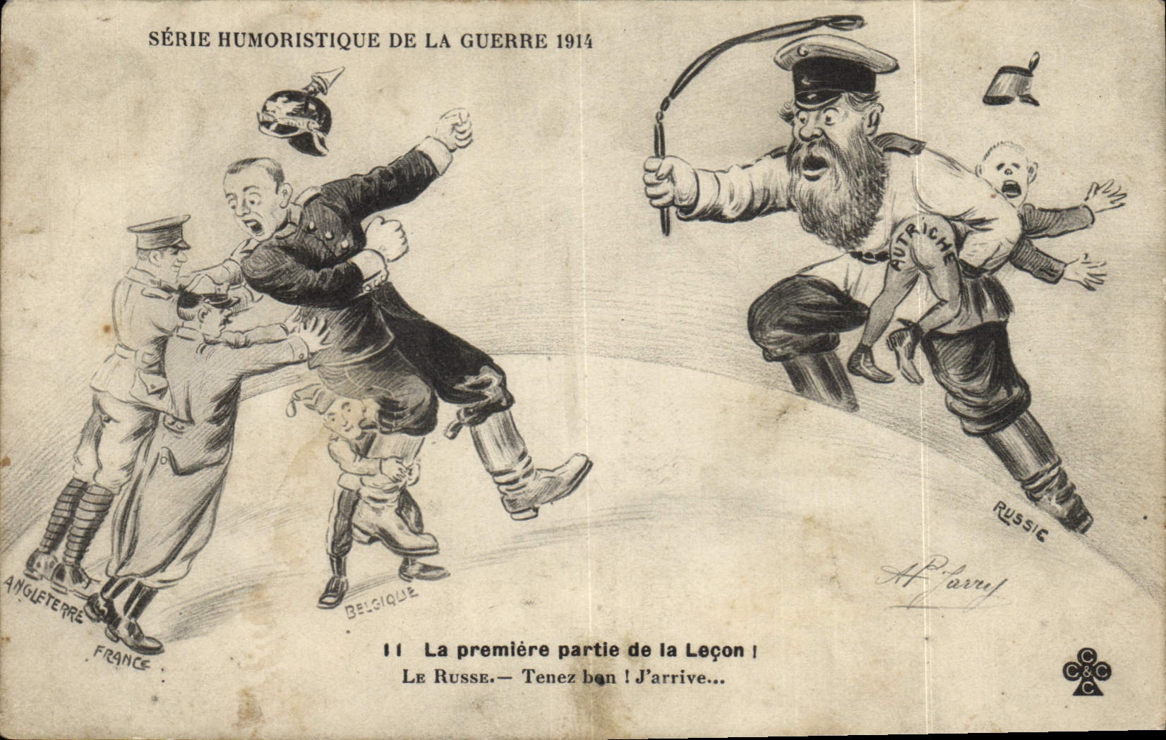 Postal Fantasia Ilustrador Militaria la primera parte de la lección Austria Rusia Russia