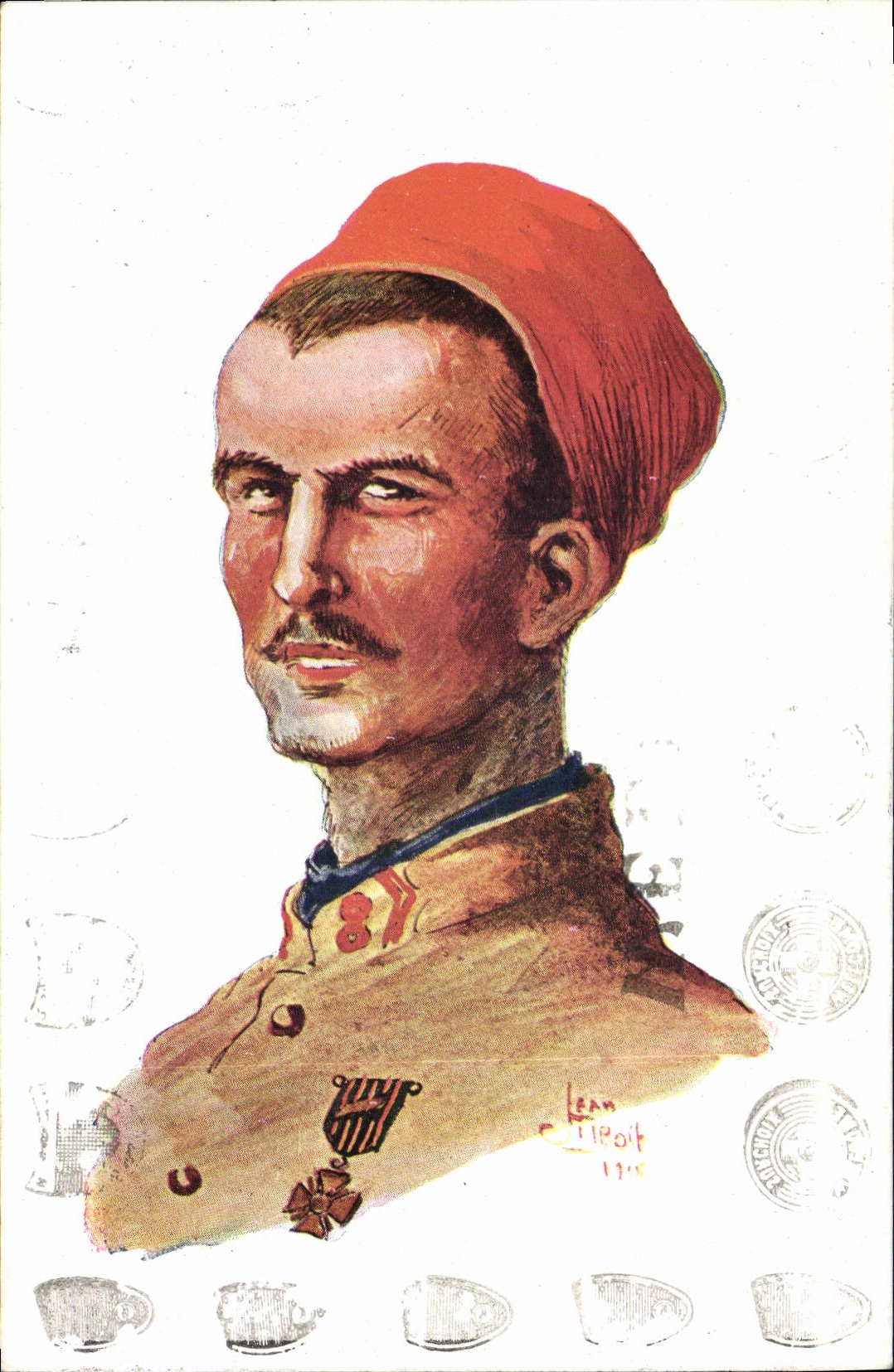 Postal Fantasia Ilustrador Militaria Soldado Medalla
