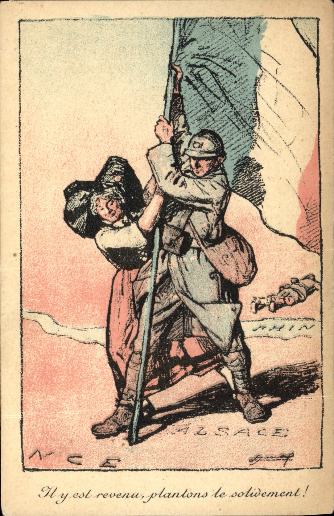 CPA Fantaisie Illustrateur Militaria Alsace 