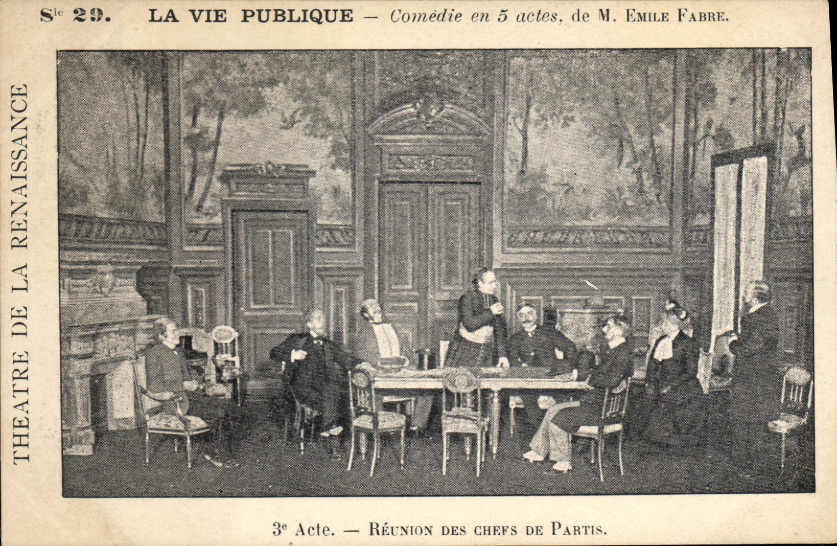 Vintage Postcard Theater the Réunion Public life of the heads of party Emile Fabre Theater of the Rebirth