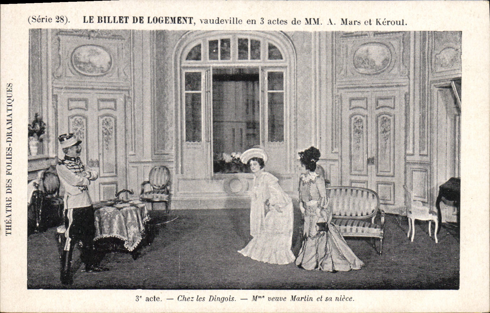 Vintage Postcard Theater of the Dramatic Madnesses the billet Keroul Mars In Dingois widowed Mrs. Martin and his niece