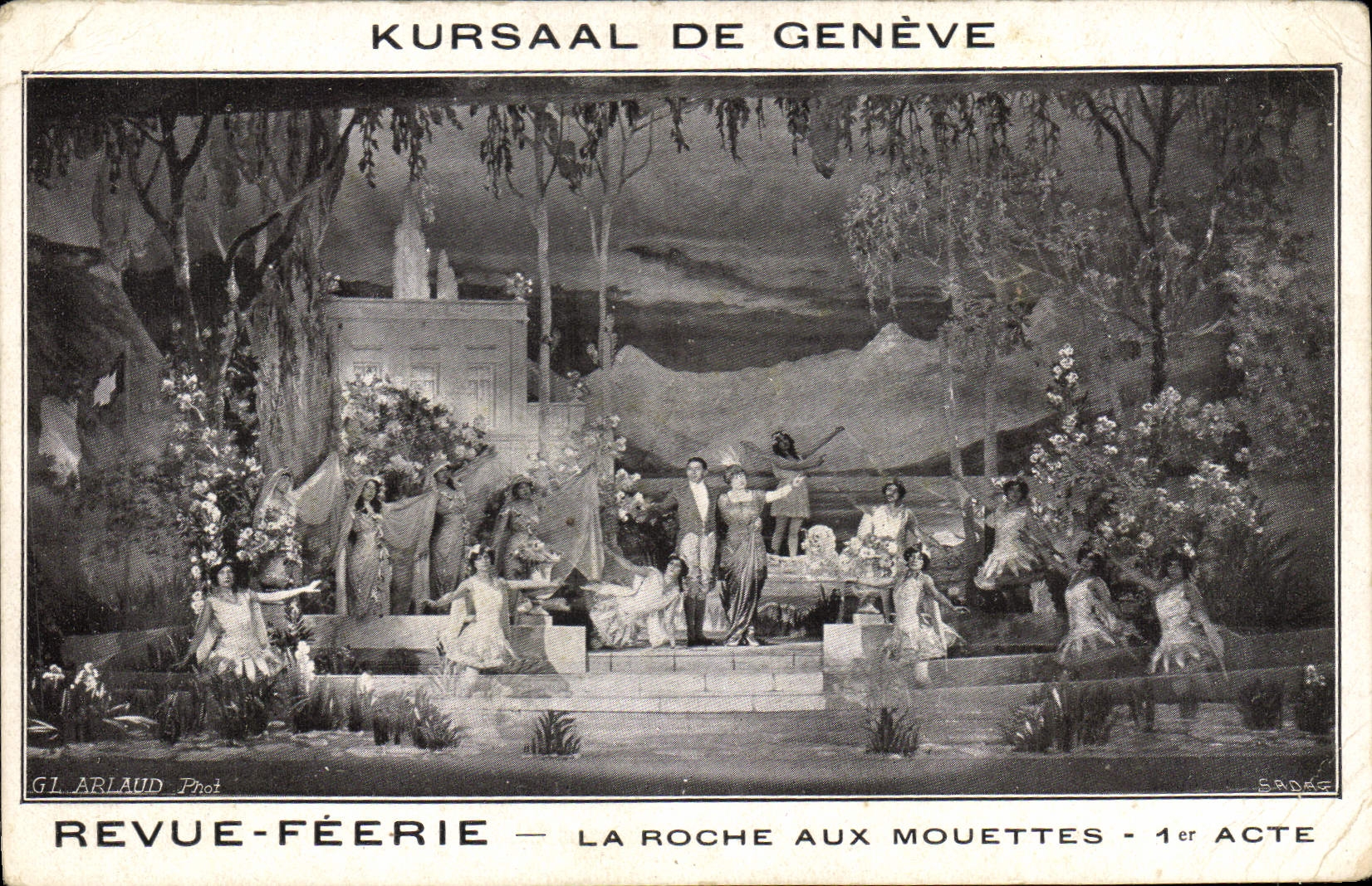 Vintage Postcard Kursaal Theater of Geneva Re-examined Fairyhood the rock with the Gulls 1st act