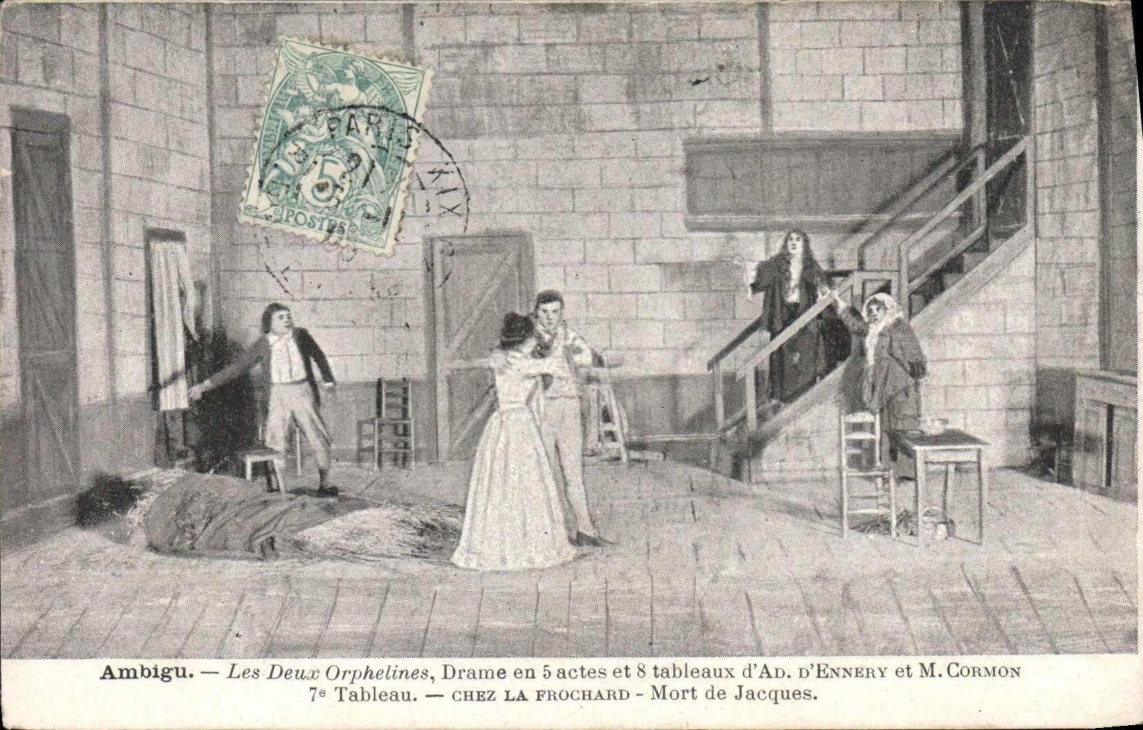 Vintage Postcard Ambiguous Theater the Two orphan ones At Dead Frochard of Jacques