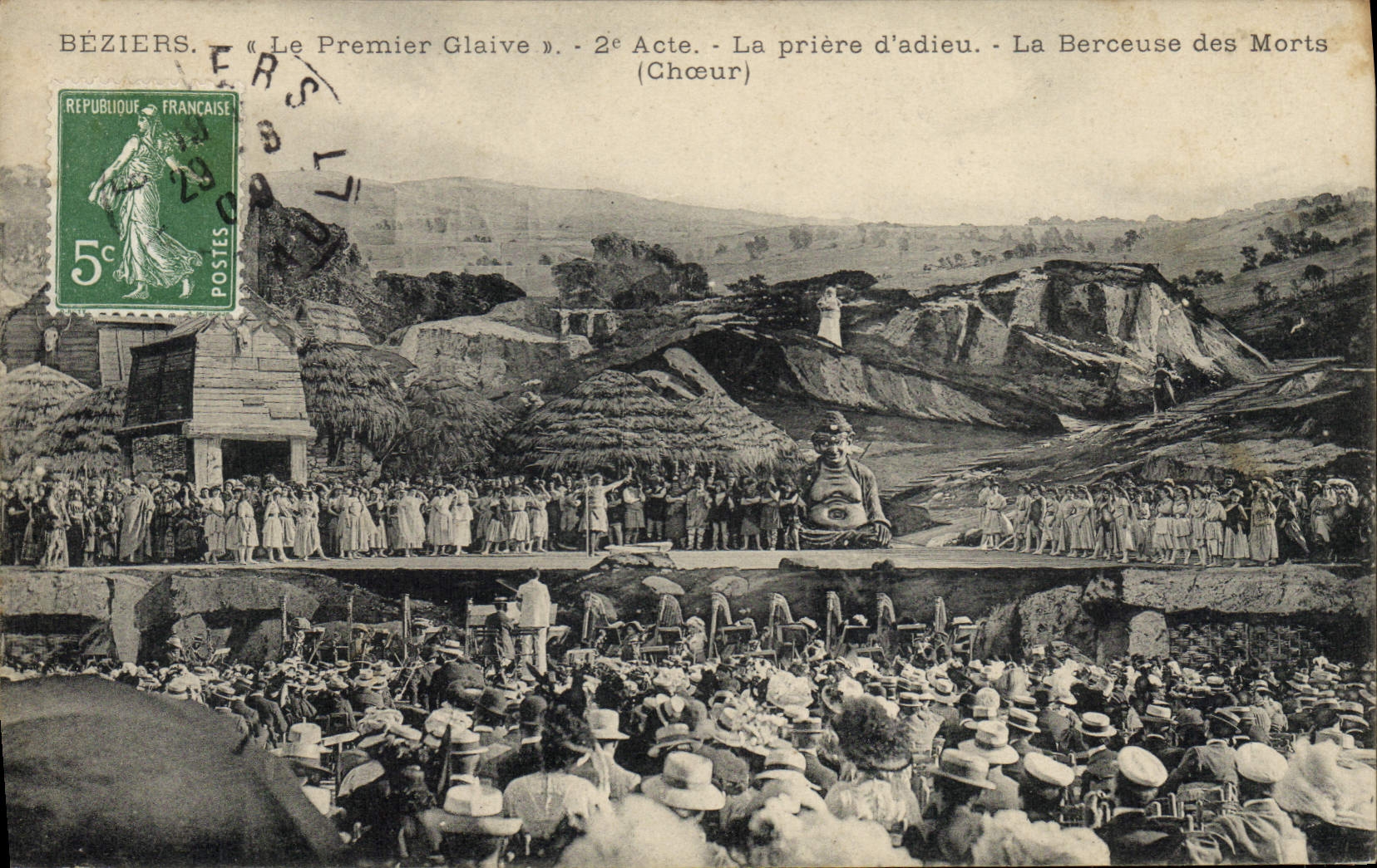 Vintage Postcard Beziers Theater the First Sword the prayer of good-bye the lullaby of deaths