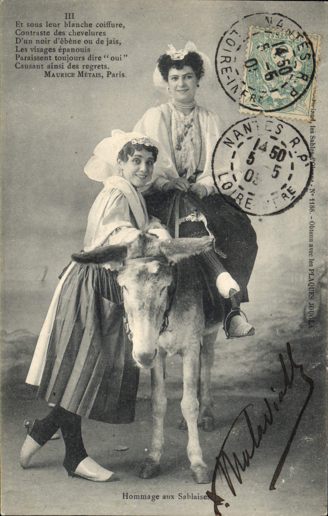 Vintage Postcard Folklore Homage to Sablaises Donkey Mule