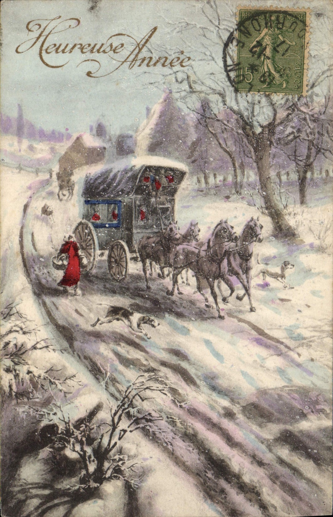 CPA Fantaisie Illustrateur Caleche Chevaux 