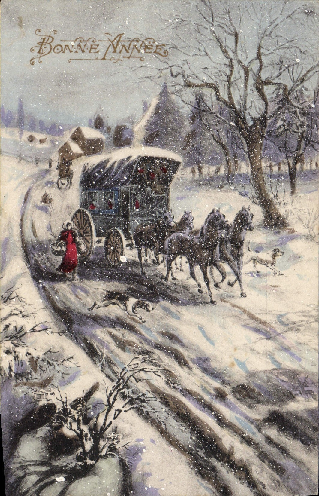 CPA Fantaisie Illustrateur Caleche Chevaux