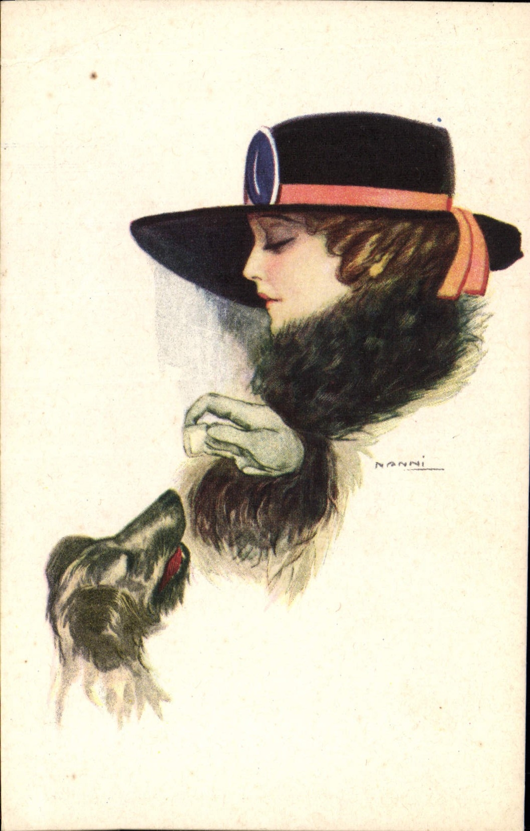 Vintage Postcard Fantasy Illustrator Nanni Woman Dog