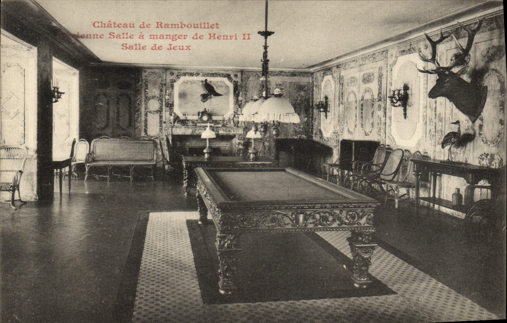 Vintage Postcard Billard Castle of Rambouillet Ancienne dining room of Henri II Gaming room