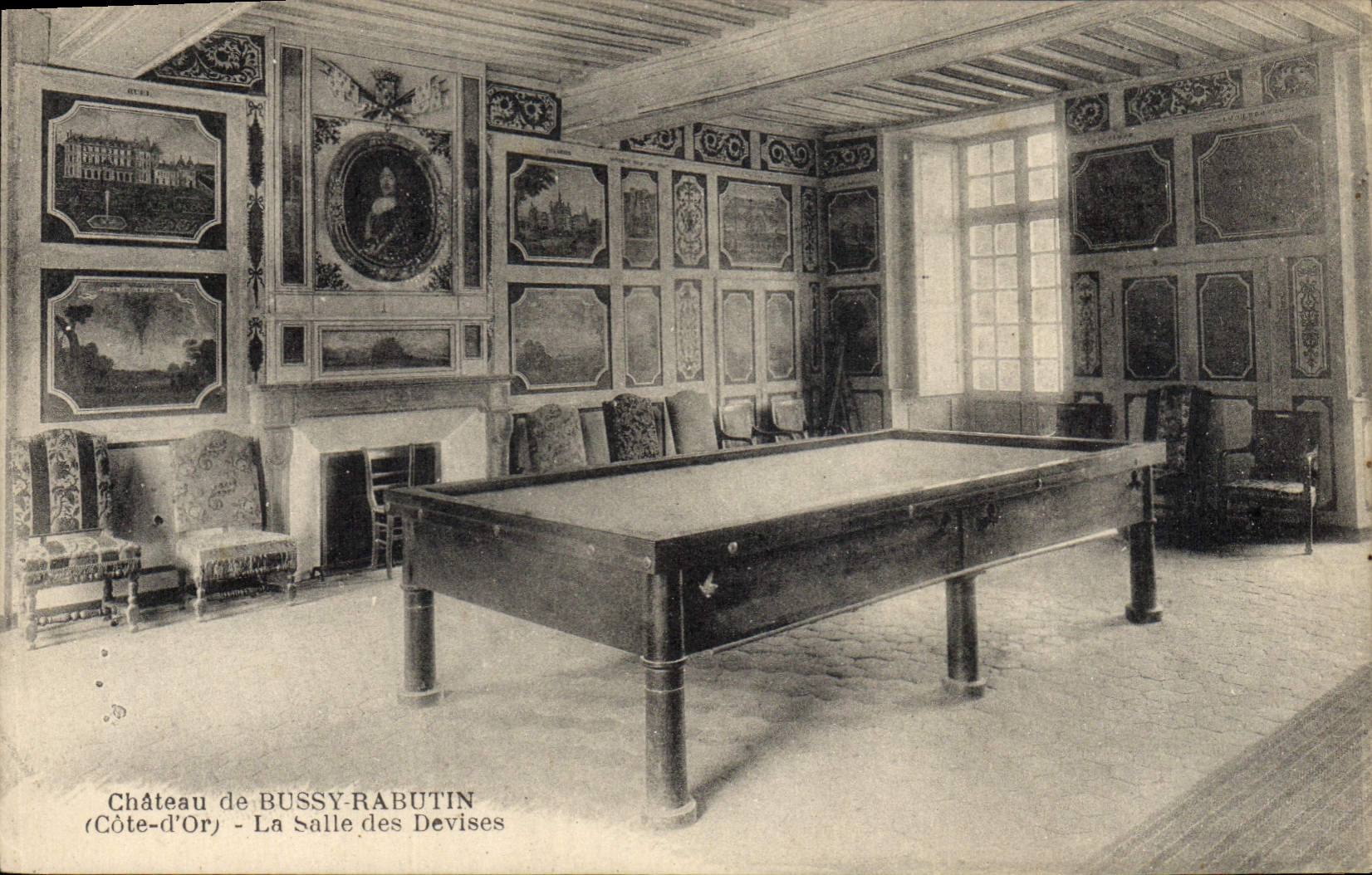 Vintage Postcard Billiards Castle of Bussy Rabutin the room of the currencies