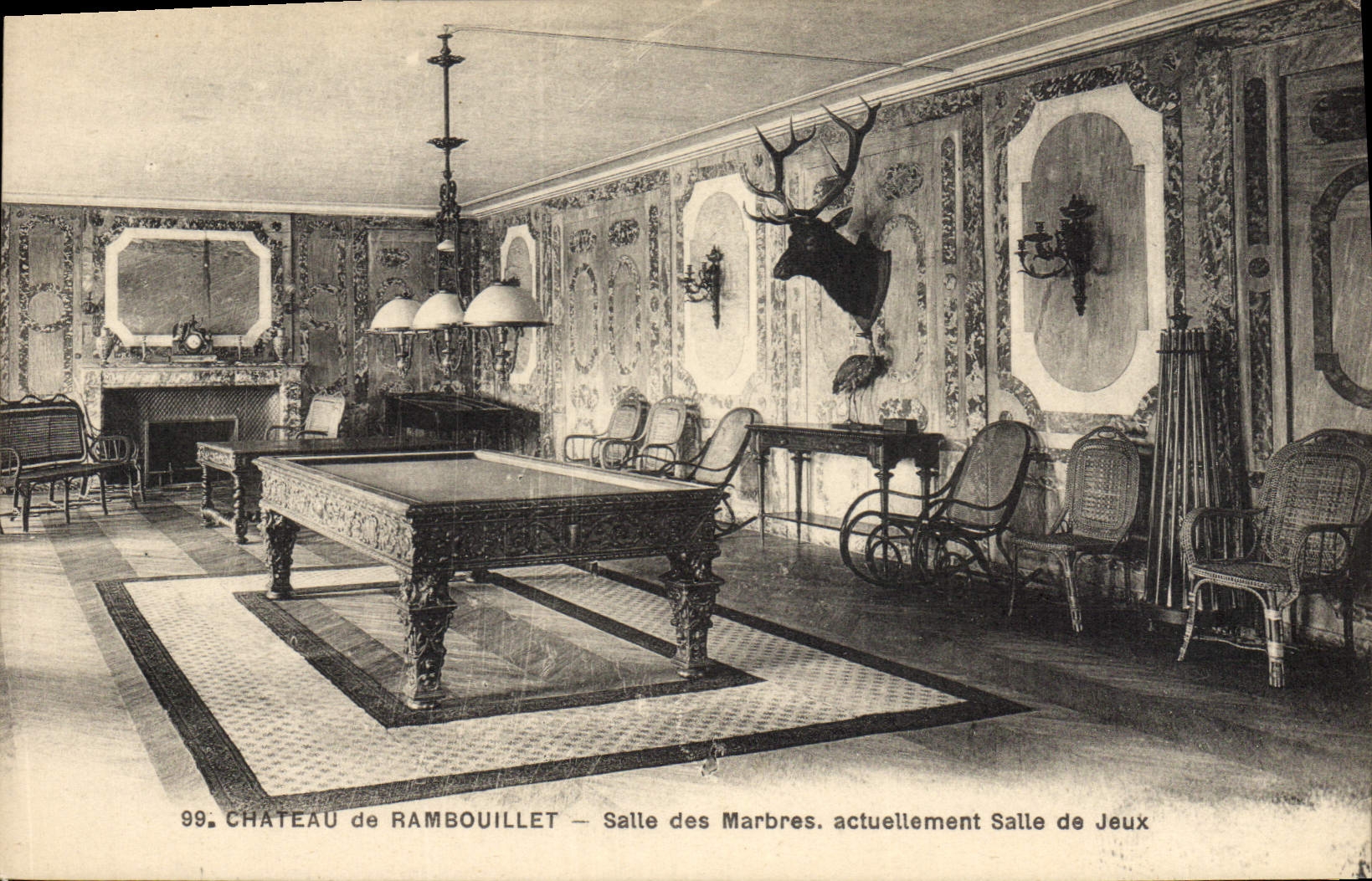 Vintage Postcard Billiards Castle of Rambouillet Room of the marbles currently gaming room