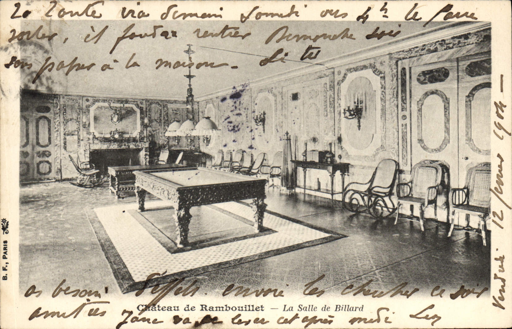 Vintage Postcard Billiards Castle of Rambouillet Room of billiards
