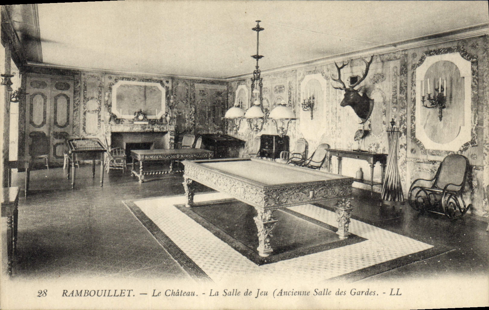Vintage Postcard Rambouillet Billiards the castle the gaming room Old room of the guards