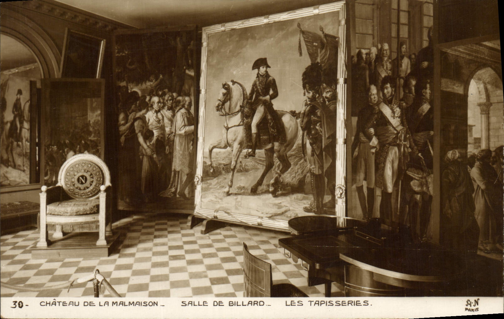 Vintage Postcard Billiards Castle of Malmaison Room of billiards the tapestries Napoleon 1st
