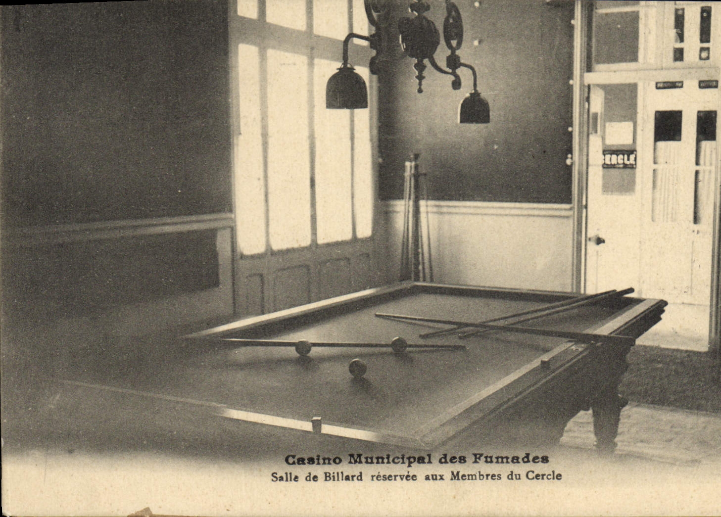 Vintage Postcard Billiards Municipal Casino of the Manurings Room of billiards reservee to the Member of the Circle