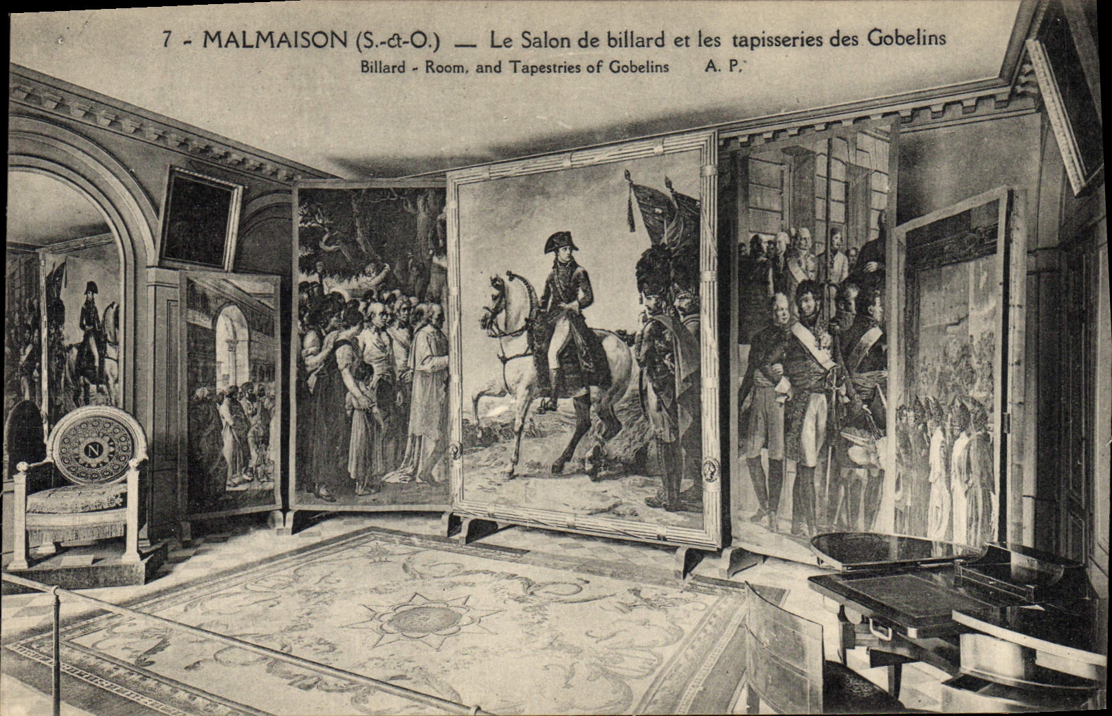 Vintage Postcard Malmaison Billiards the living room of billiards and tapestries of the Goblins Napoleon 1st