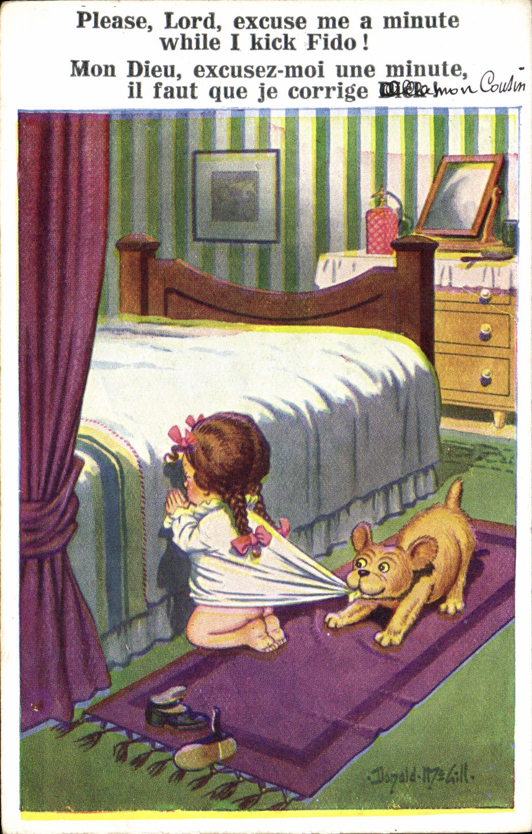 Vintage Postcard Fantasy Illustrator Child Donald Mc Gill Dog