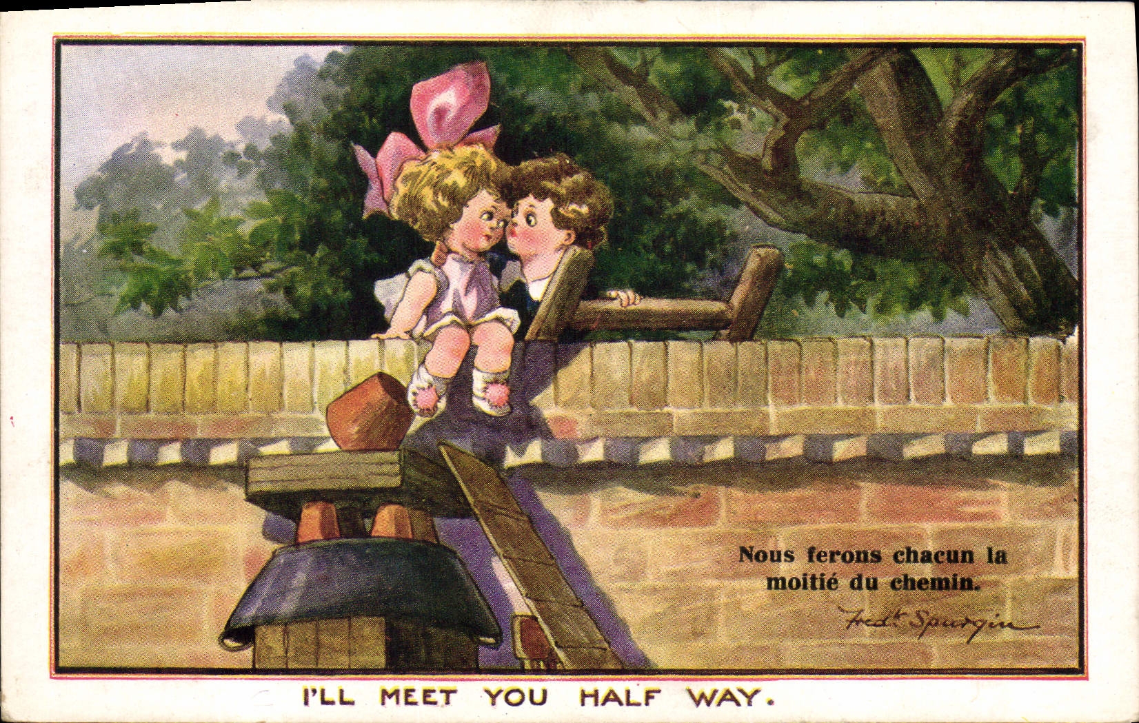 CPA Fantaisie Illustrateur Enfant I'll meet you half way Fred Spurgin