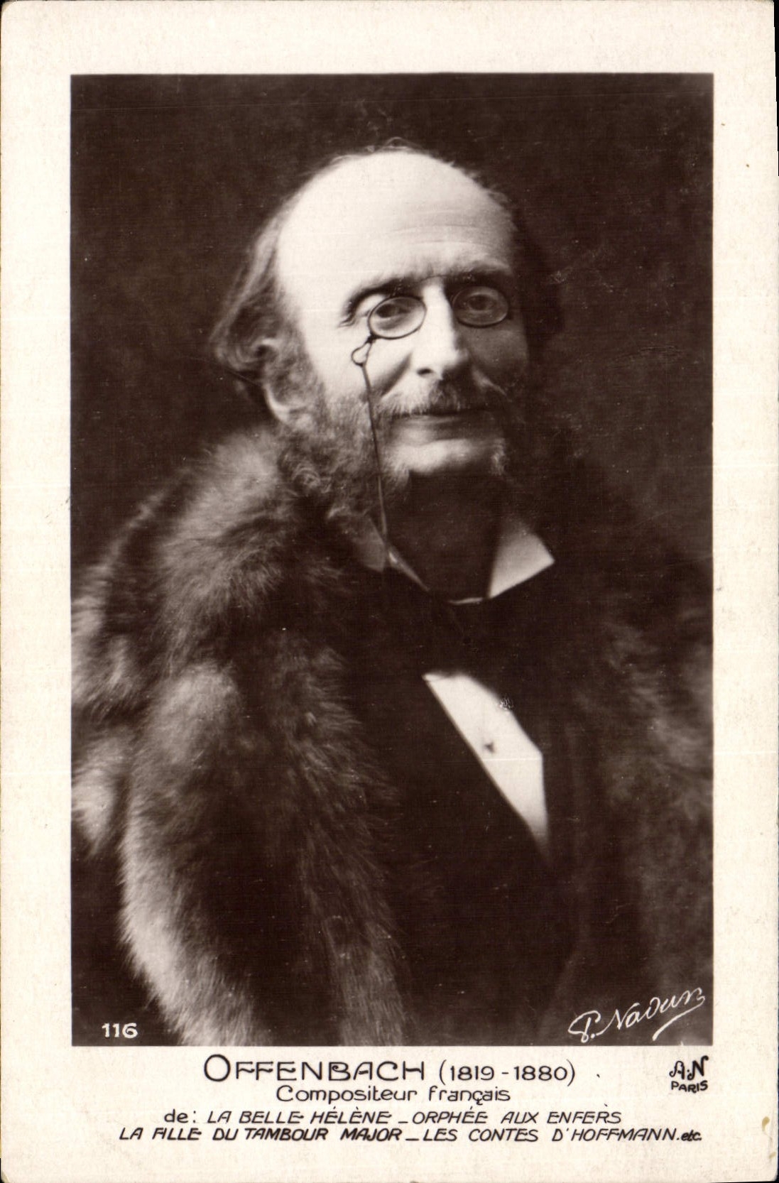 Postal Offenbach Compositor Francés Lo Bonito Helene Orphee a los infiernos la muchacha del tambor Comandante los cuentos de Hoffman