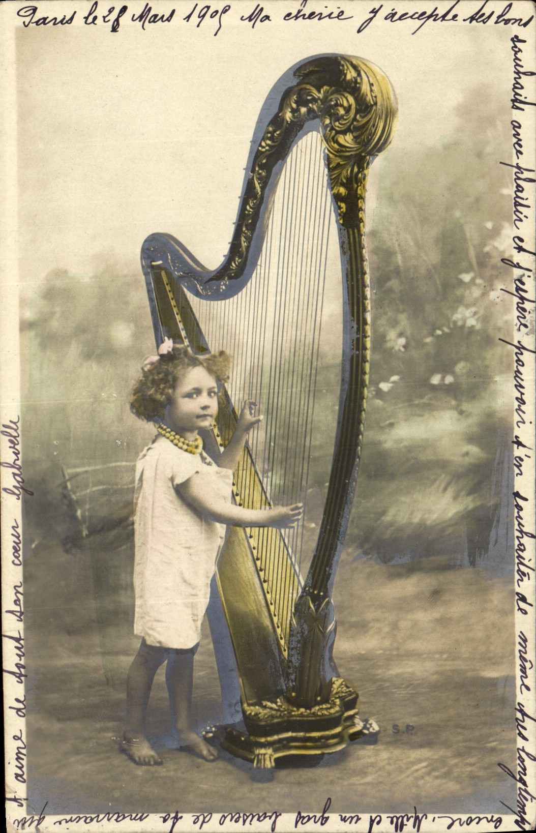 CPA Enfant Harpe 
