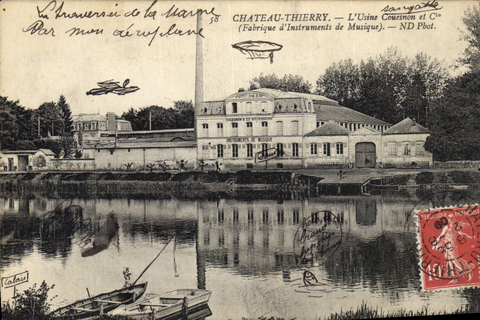 Postal Castillo Thierry L' la fábrica Couesnon y CO Fábrica de instrumentos musicales
