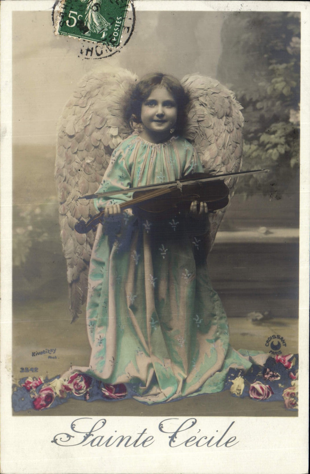 Postal Niño Violín Ángel Santa Cecilia