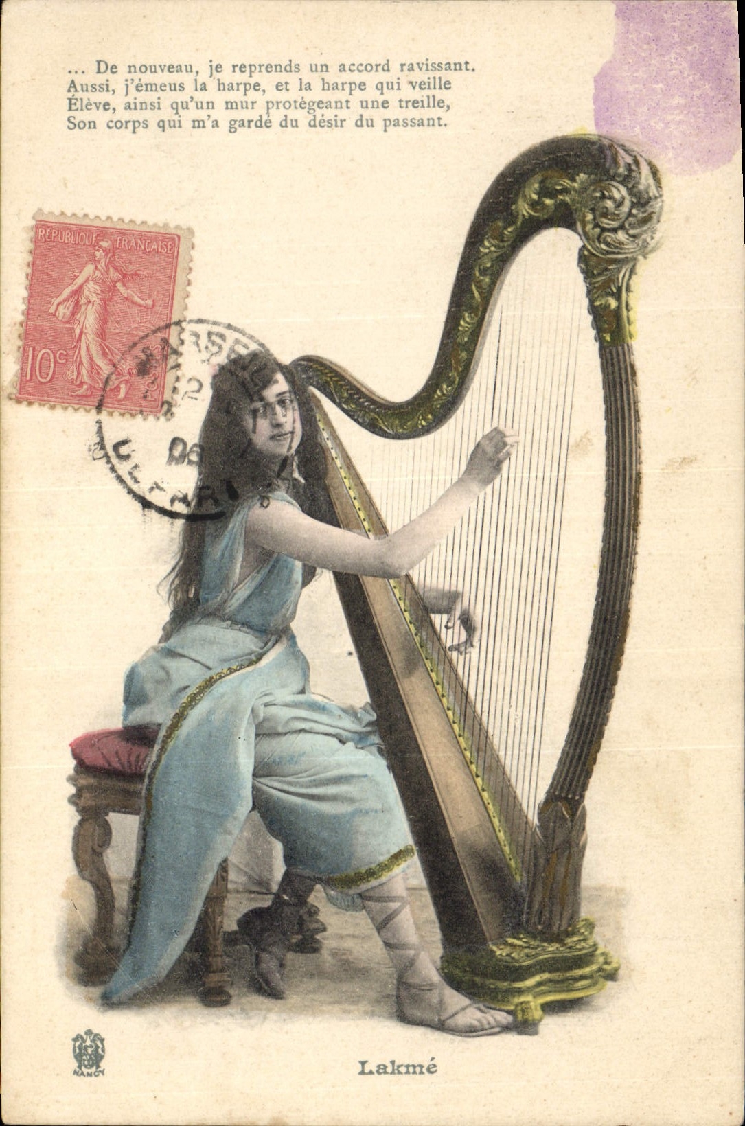 Postal Mujer Arpa Lakme