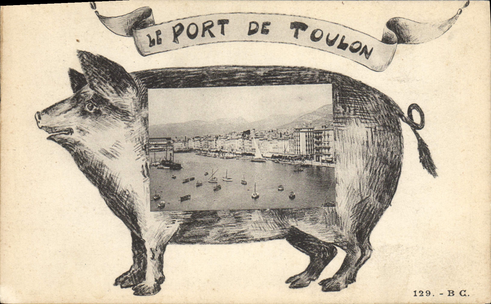 CPA Cochon Porc Le port de Toulon Bateaux 