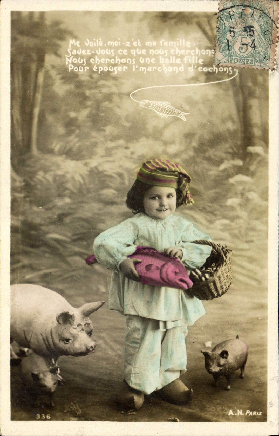 Vintage Postcard Pig Pig Child Poisson