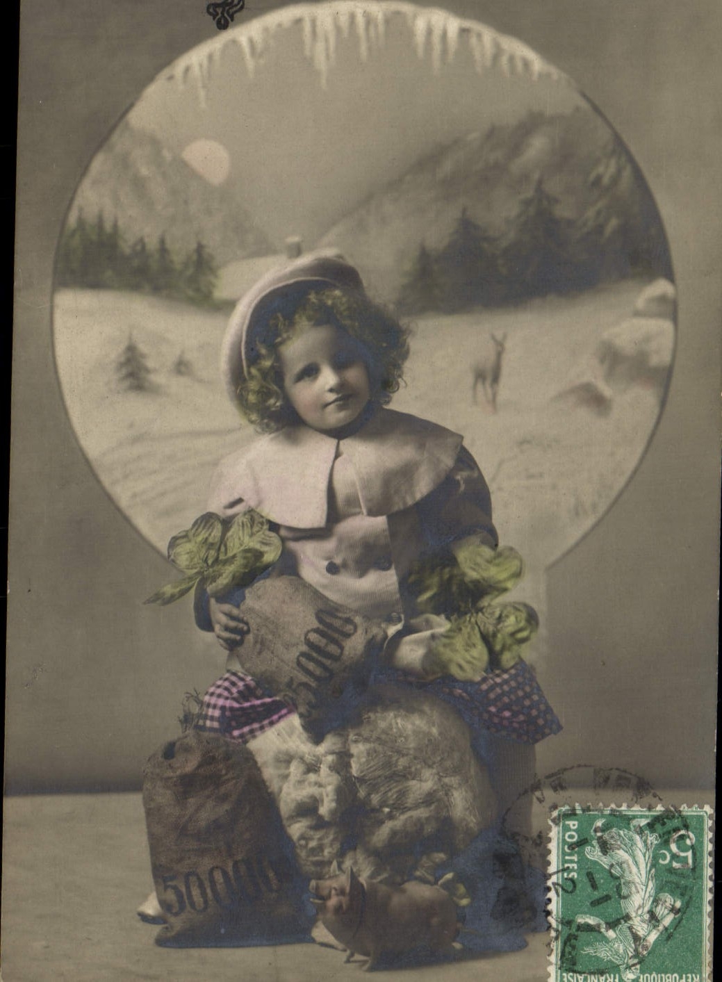 Vintage Postcard Pig Pig Child Happy new year