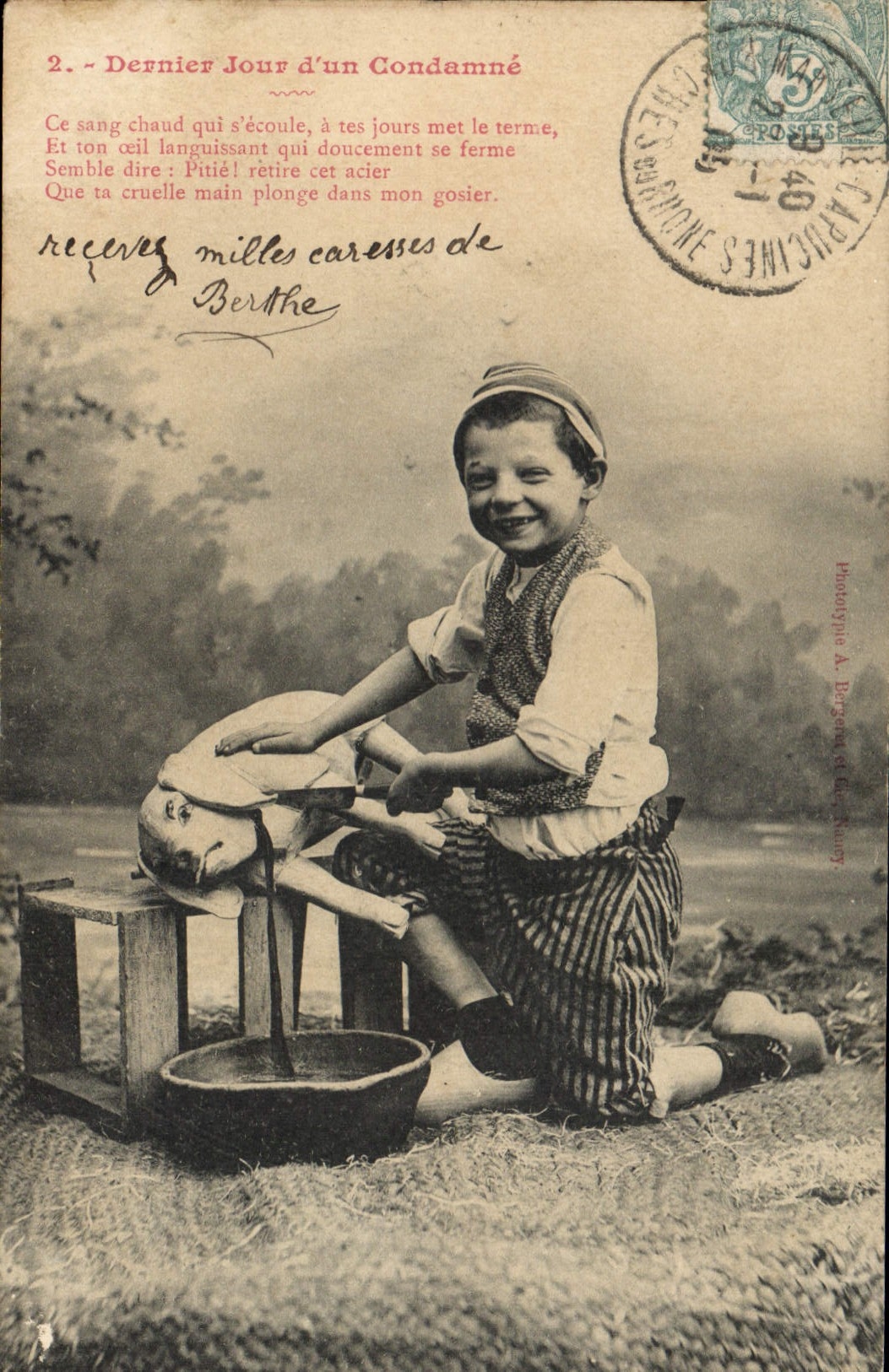 Vintage Postcard Cochon Pig Child Last day of one condemns