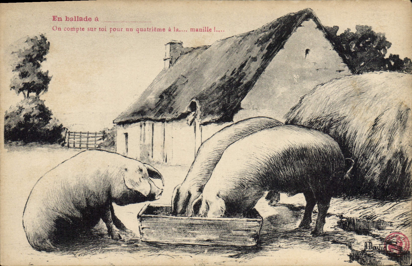 CPA Cochon Porc Ballade Ferme 