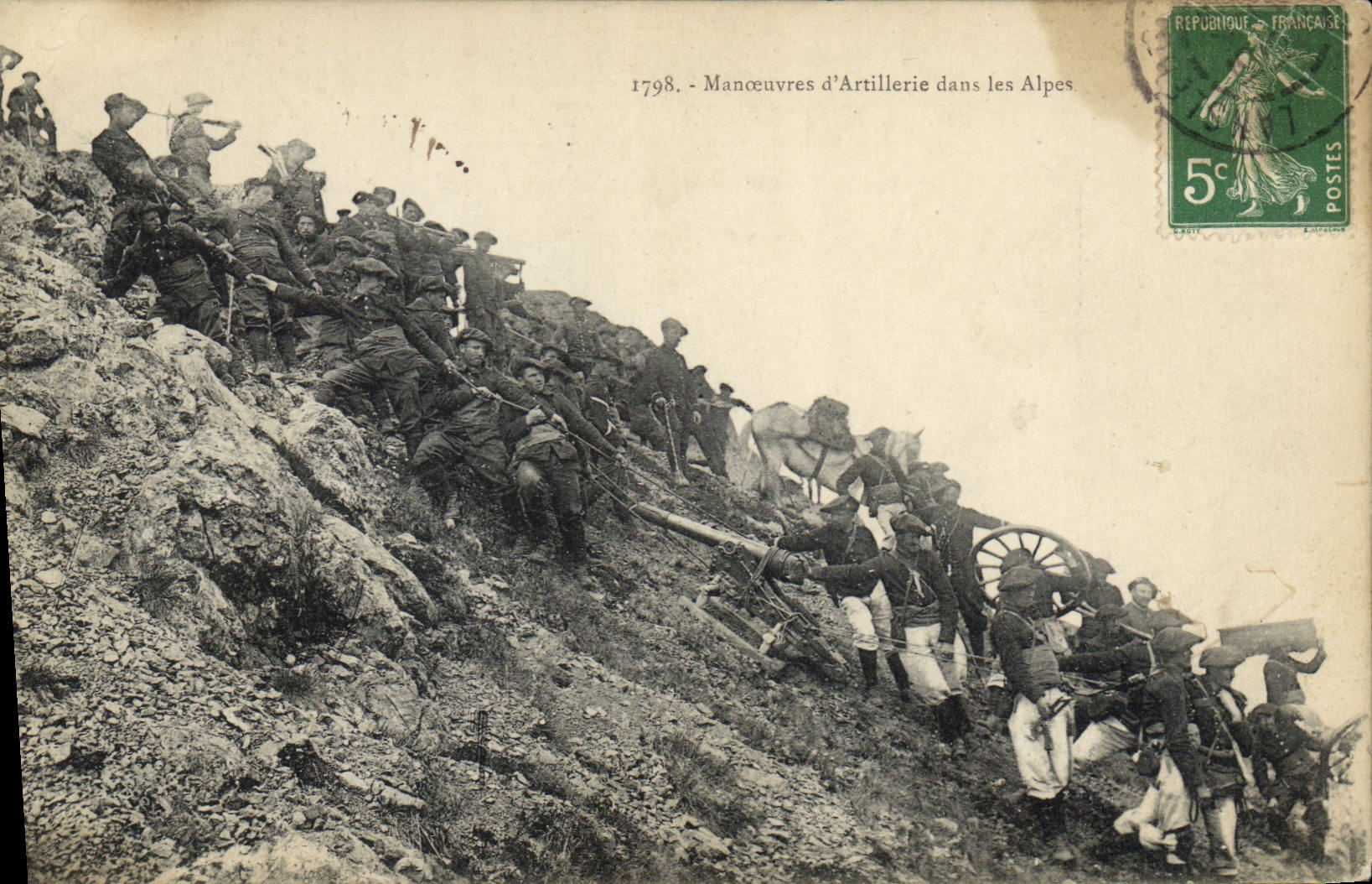 Vintage Postcard Militaria Alpine hunters Operations of artillery in the Alps