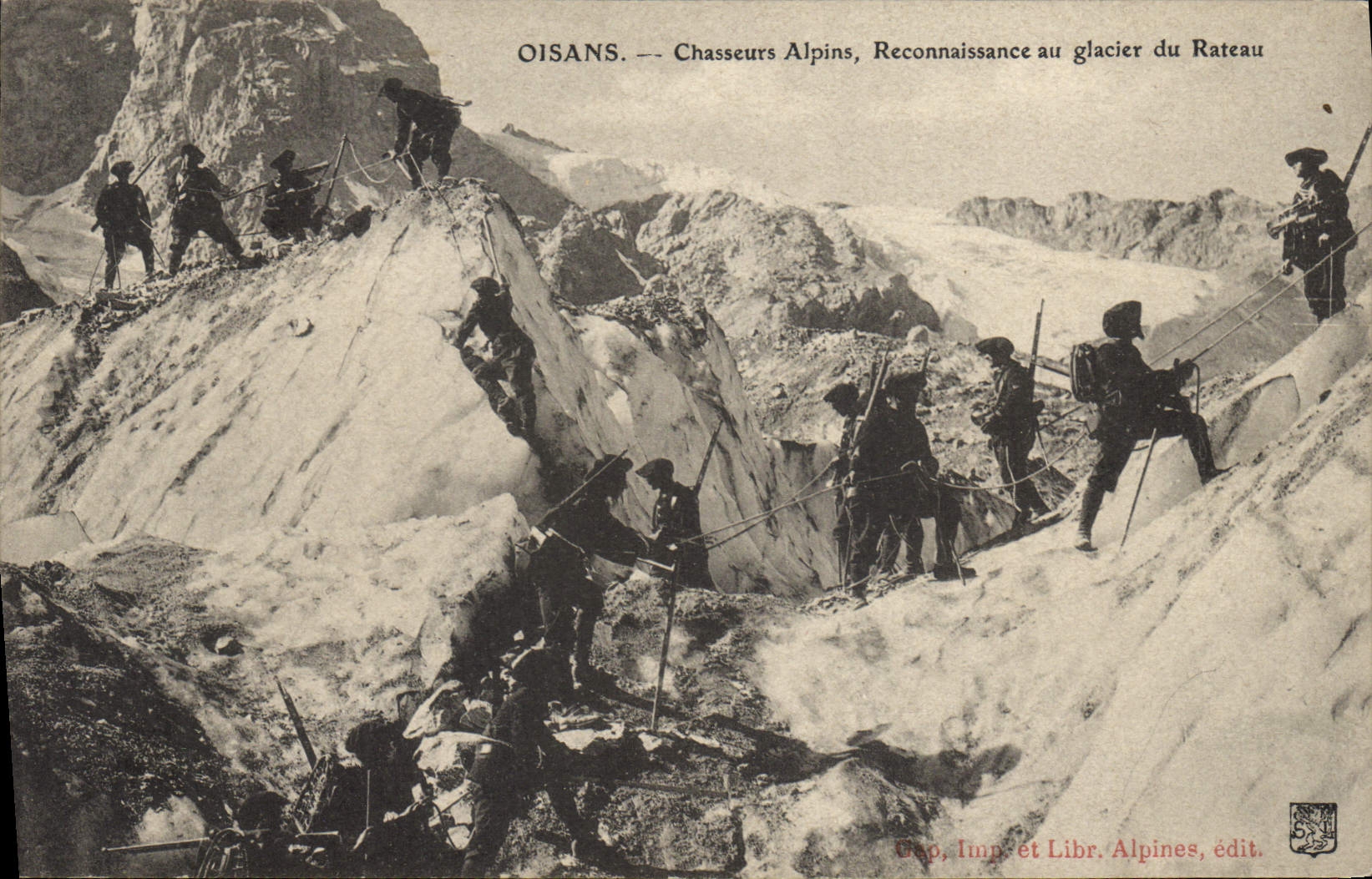 Vintage Postcard Militaria Alpine hunters Oisans Alpine hunters Recognition with the glacier of the rake