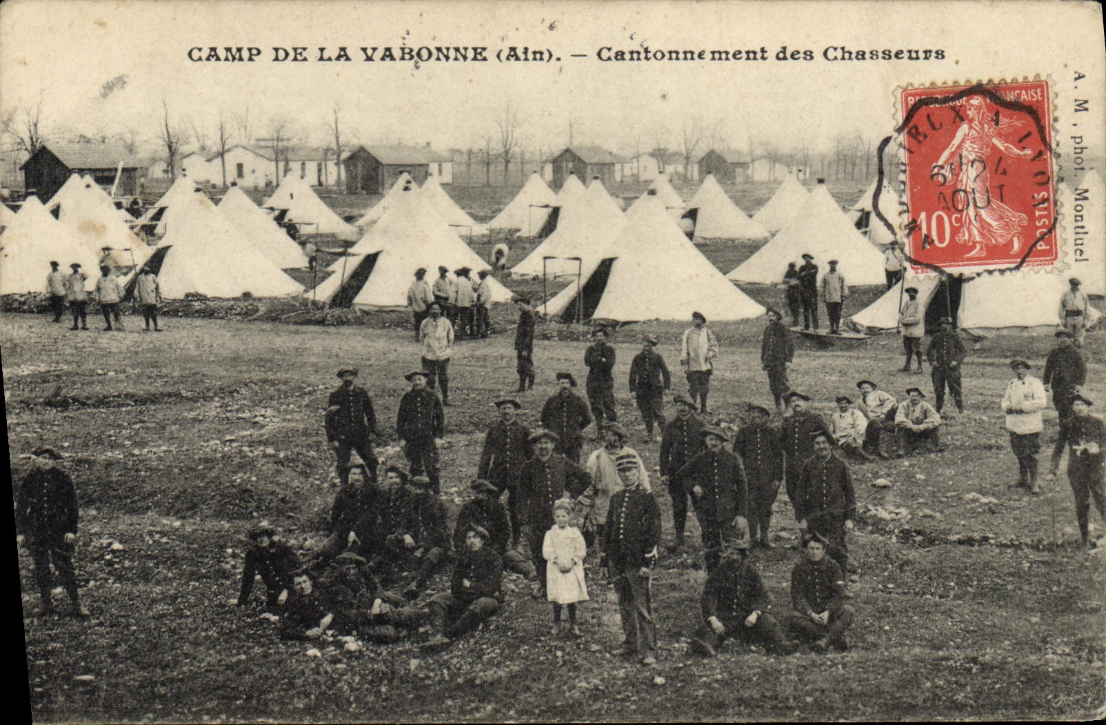 Vintage Postcard Militaria Alpine hunters Camp of Vabonne Ain Quartering of the hunters