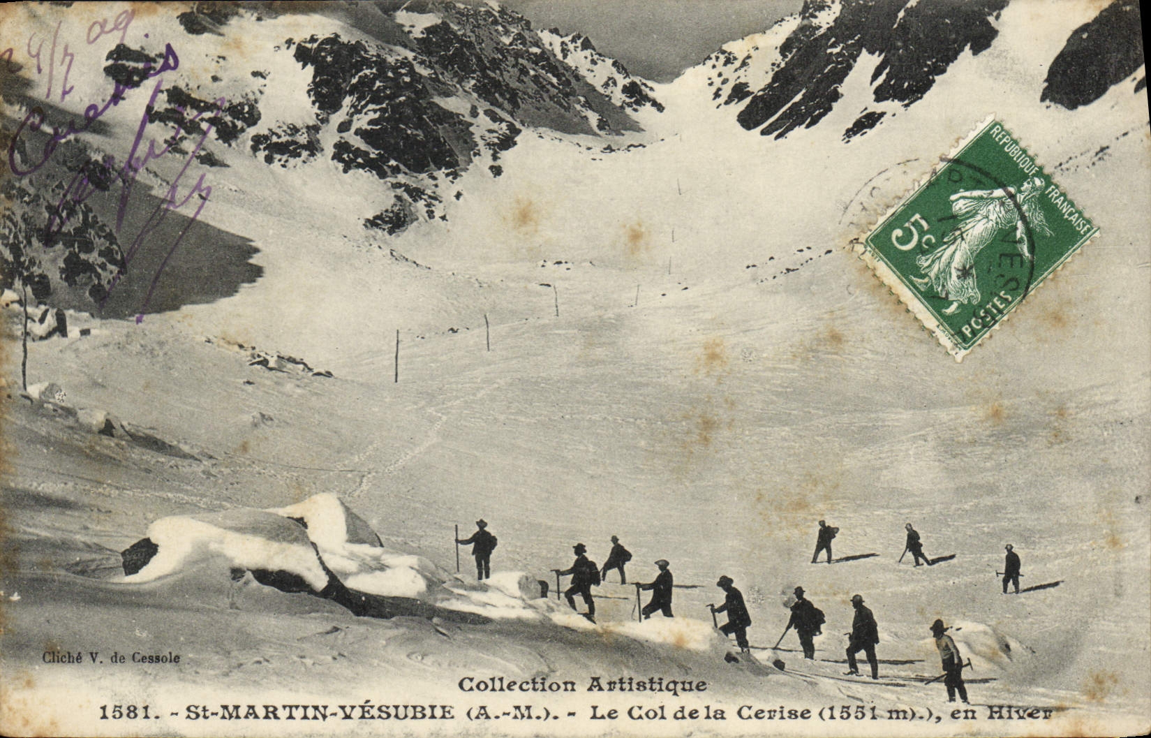 CPA Militaria Chasseurs alpins St Martin Vesubie Le col de la Cerise en hiver 