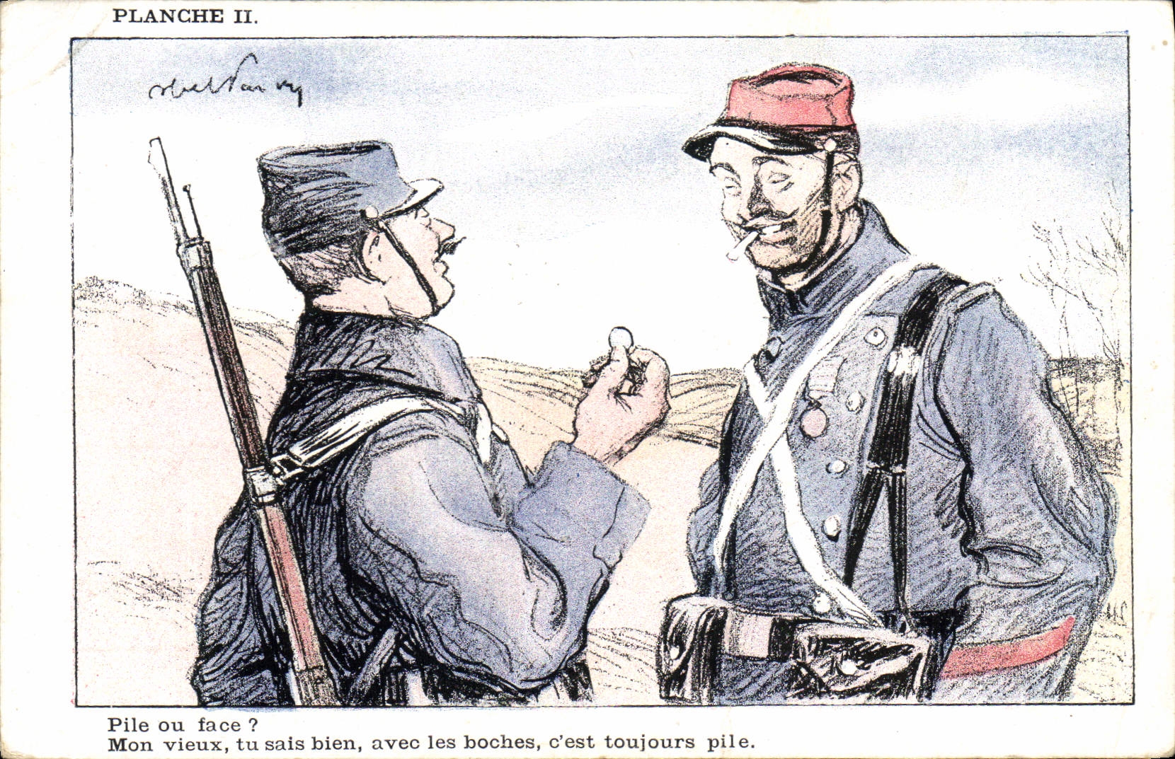 CPA Militaria Pile ou face ?