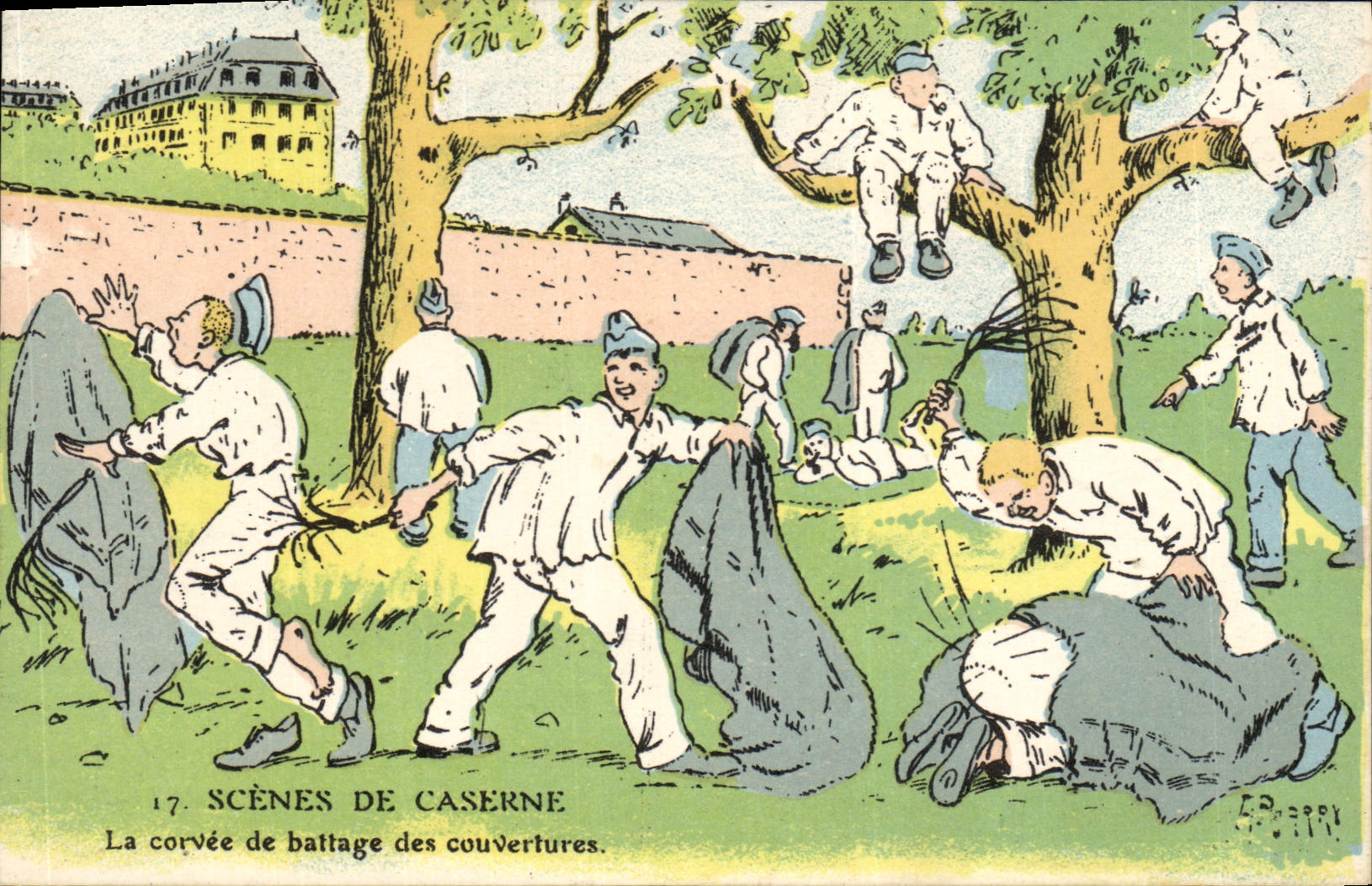 Vintage Postcard Militaria Scenes of barracks the drudgery of beating of the covers