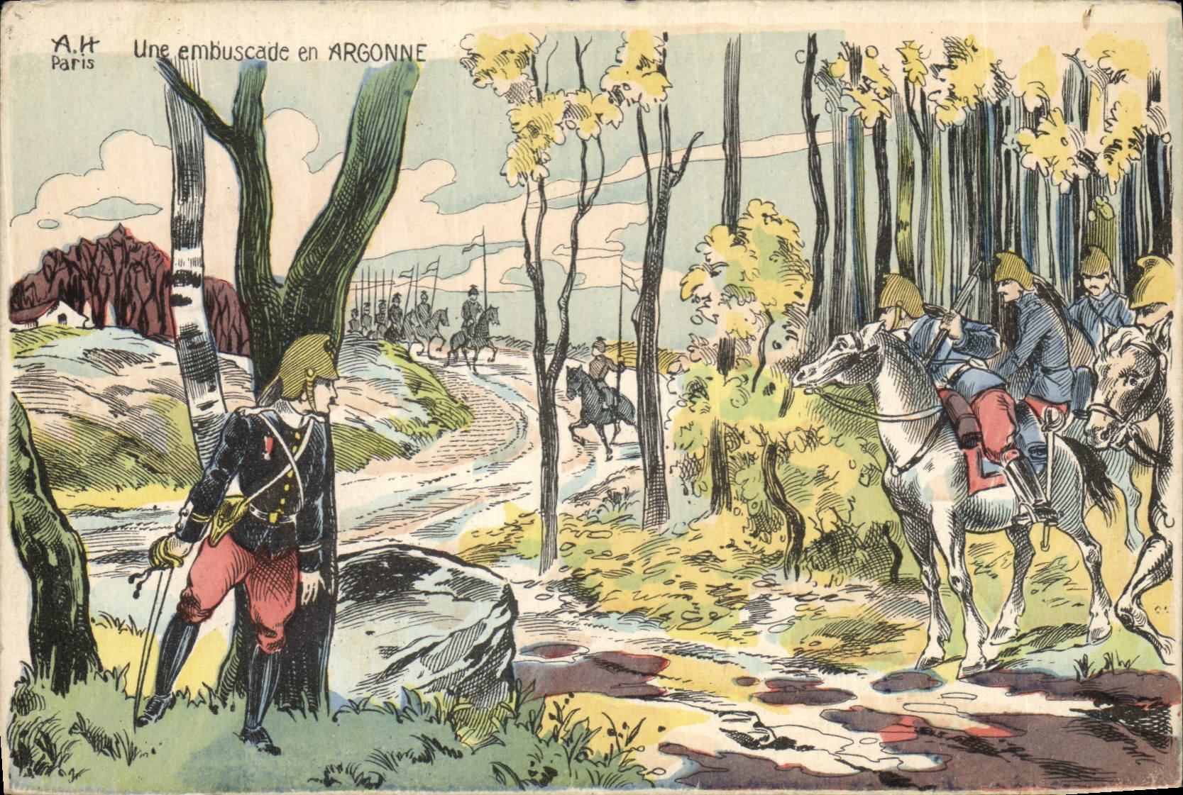 Vintage Postcard Militaria a ambush in Argonne