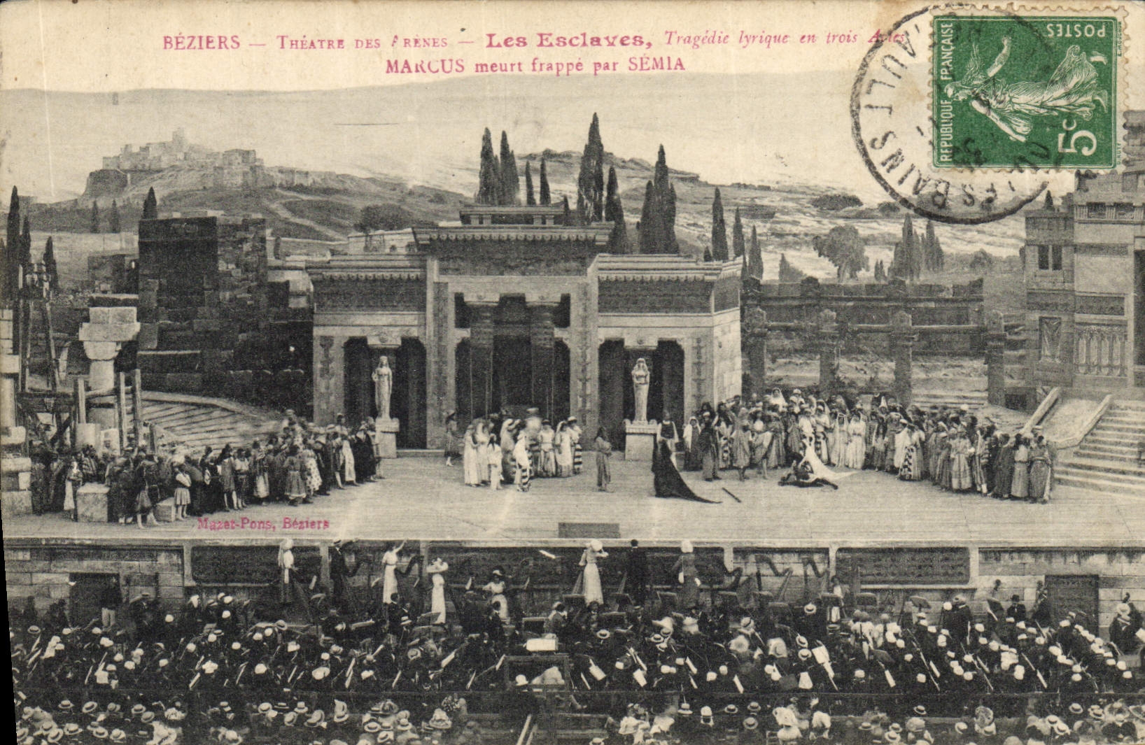 Vintage Postcard Theater Beziers Theater of the arenas the slaves Marcus dies striking by Semia