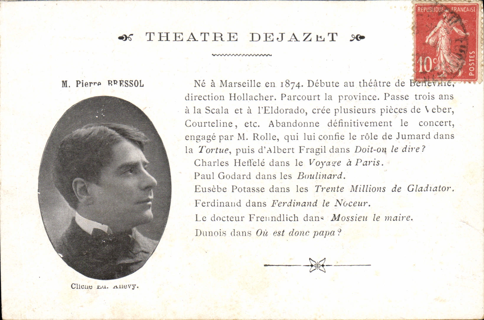 Vintage Postcard Theater Dejazet Pierre Bressol
