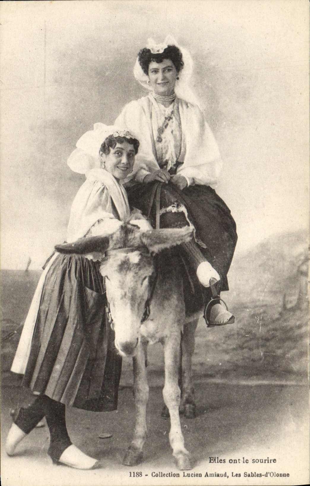 Vintage Postcard Folklore Sands of Olonnne Sablaises Donkey mule